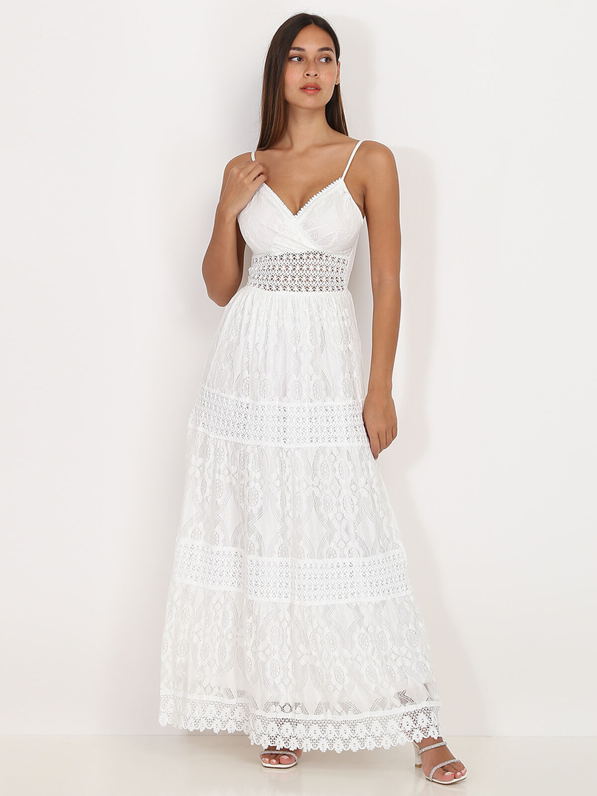 Robe longue en dentelle- Blanc