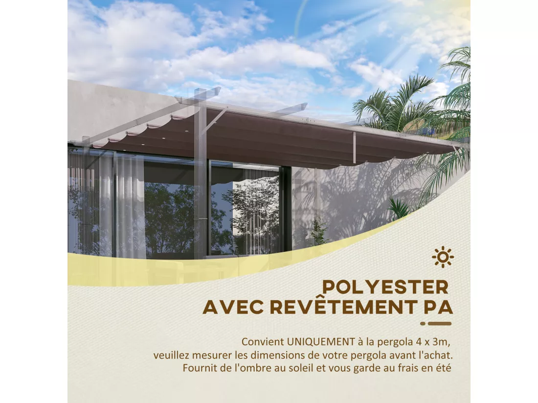 Toile de rechange pour pergola rétractable 4 x 3 m polyester haute densité 180 g/m² imperméabilisé chocolat