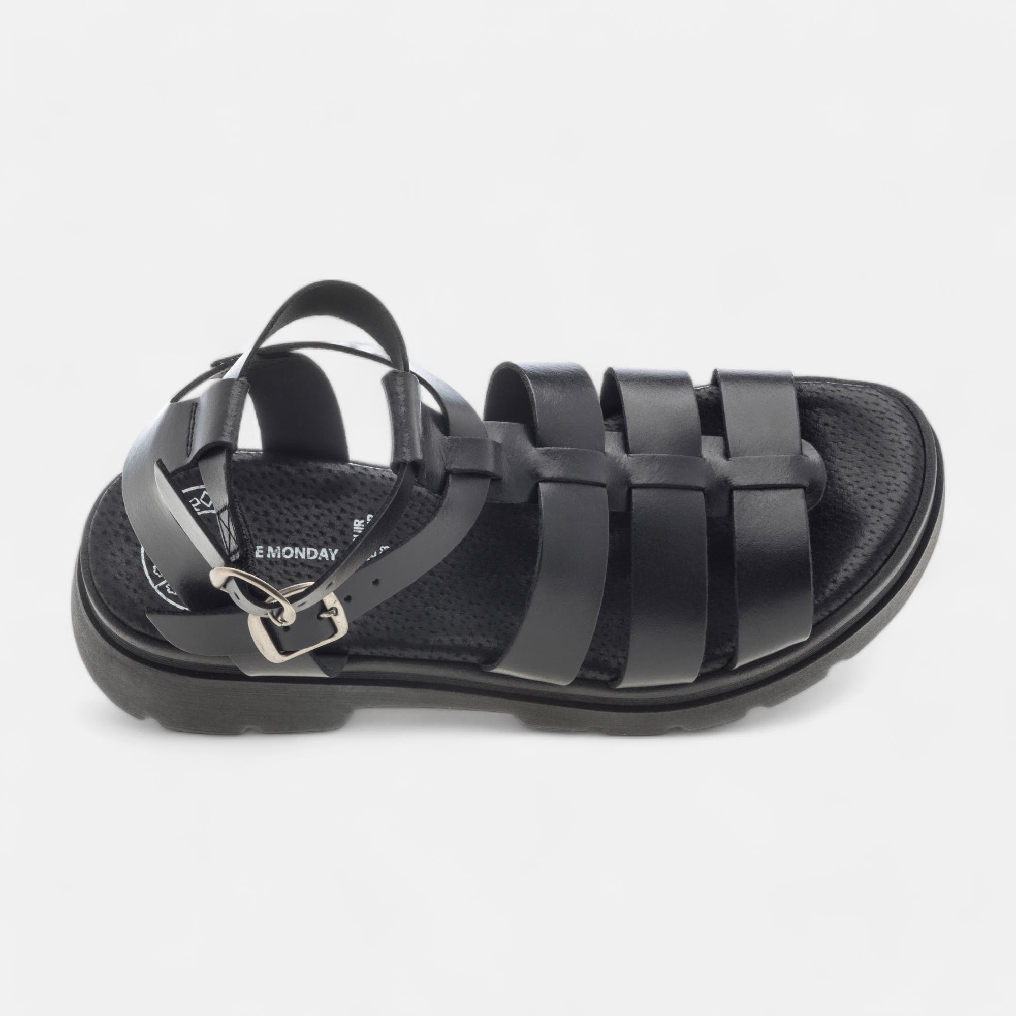 Sandales à talon compensé Femme en cuir noir