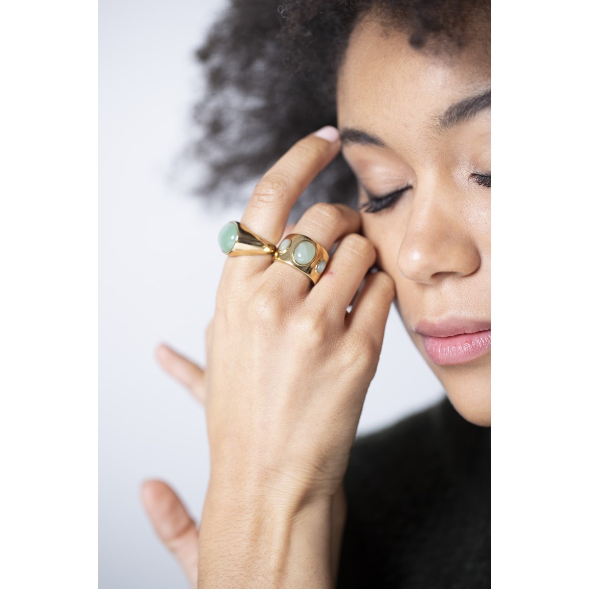 Bague en Acier 316L et aventurine naturelle - jaune brillant