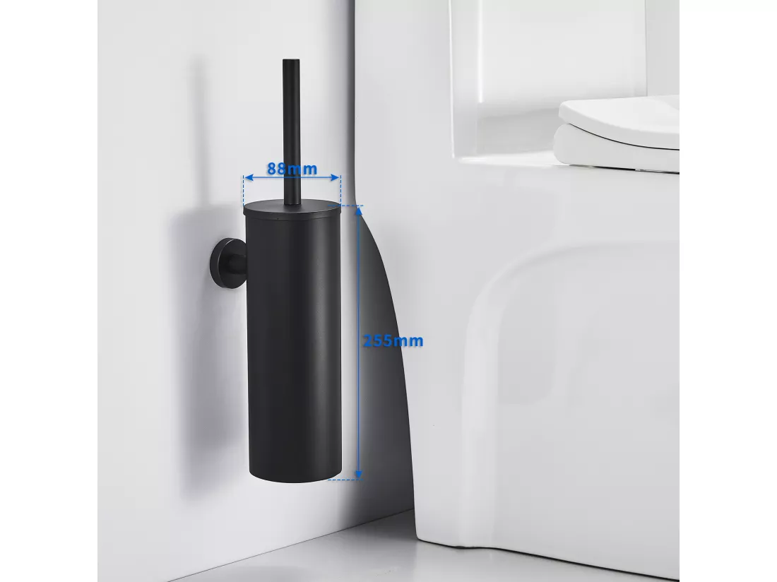 Brosse Toilettes WC Suspendu Noir avec Support Brosse Balai Toilette Acier INOX à Manche Long Brosse Toilette Antibactérienne avec Support,EU Modèle