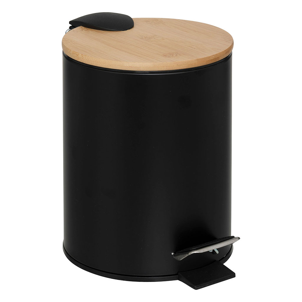 Poubelle à pédale métal bois noire 2.5L