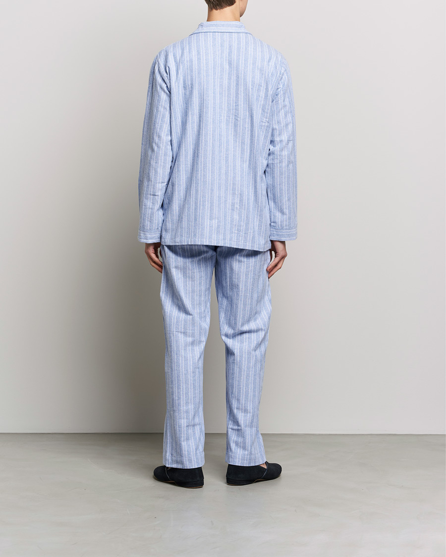 Derek Rose Brushed Cotton Flannel Striped Pyjama Set Blue