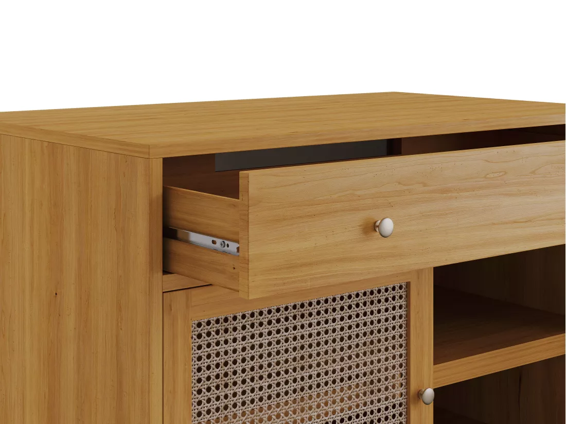 Meuble sous vasque en teck clair et cannage - 90 cm - MANSULAN
