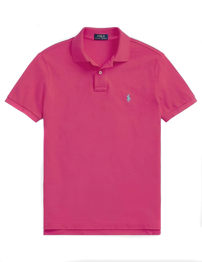 Slim Fit Pink Polo Blue Logo