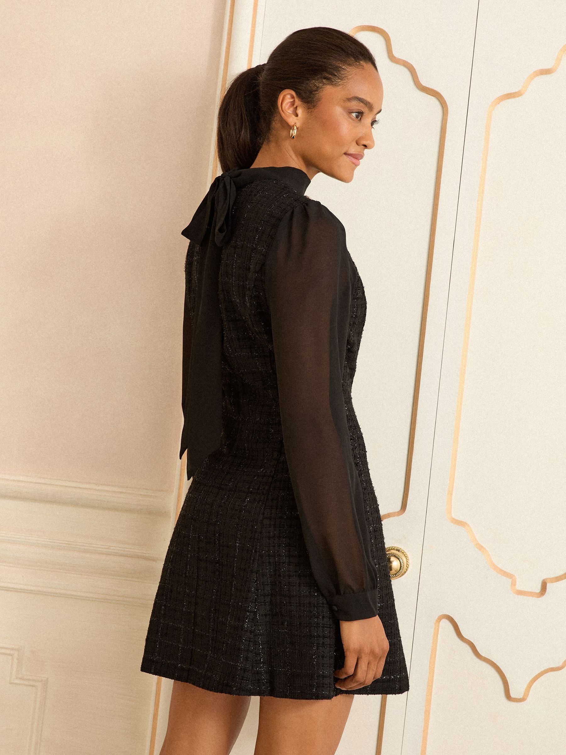 Love & Roses Long Sleeve Embellished Chiffon Tweed Mini Dress