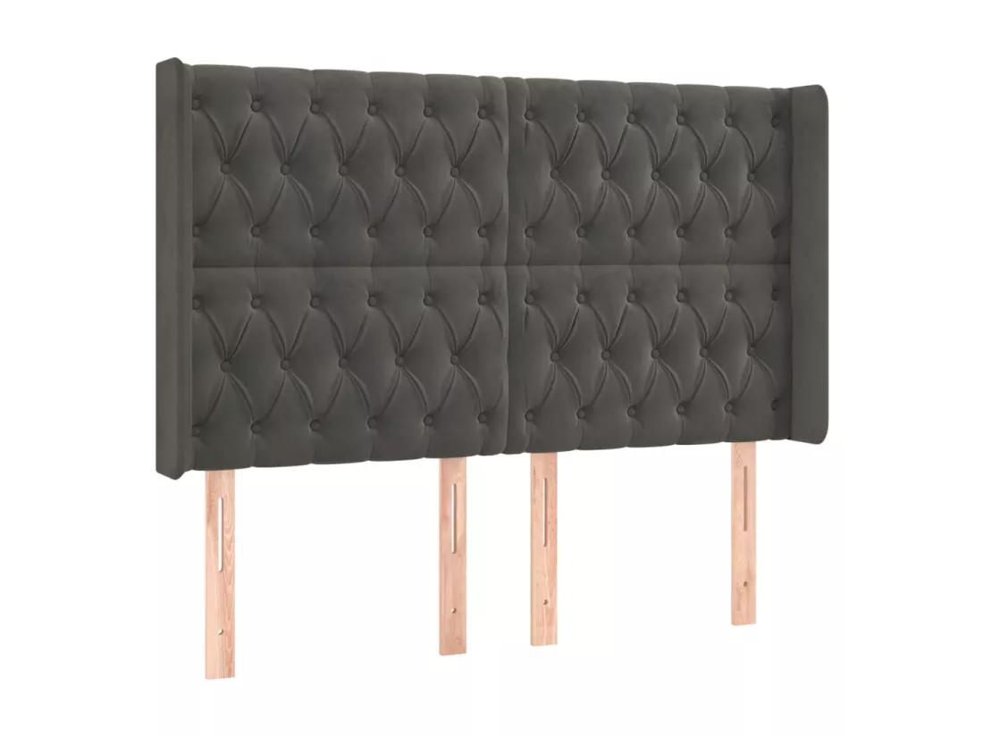 Sommier tapissier matelas et LED Gris foncé 160x200 cm Velours