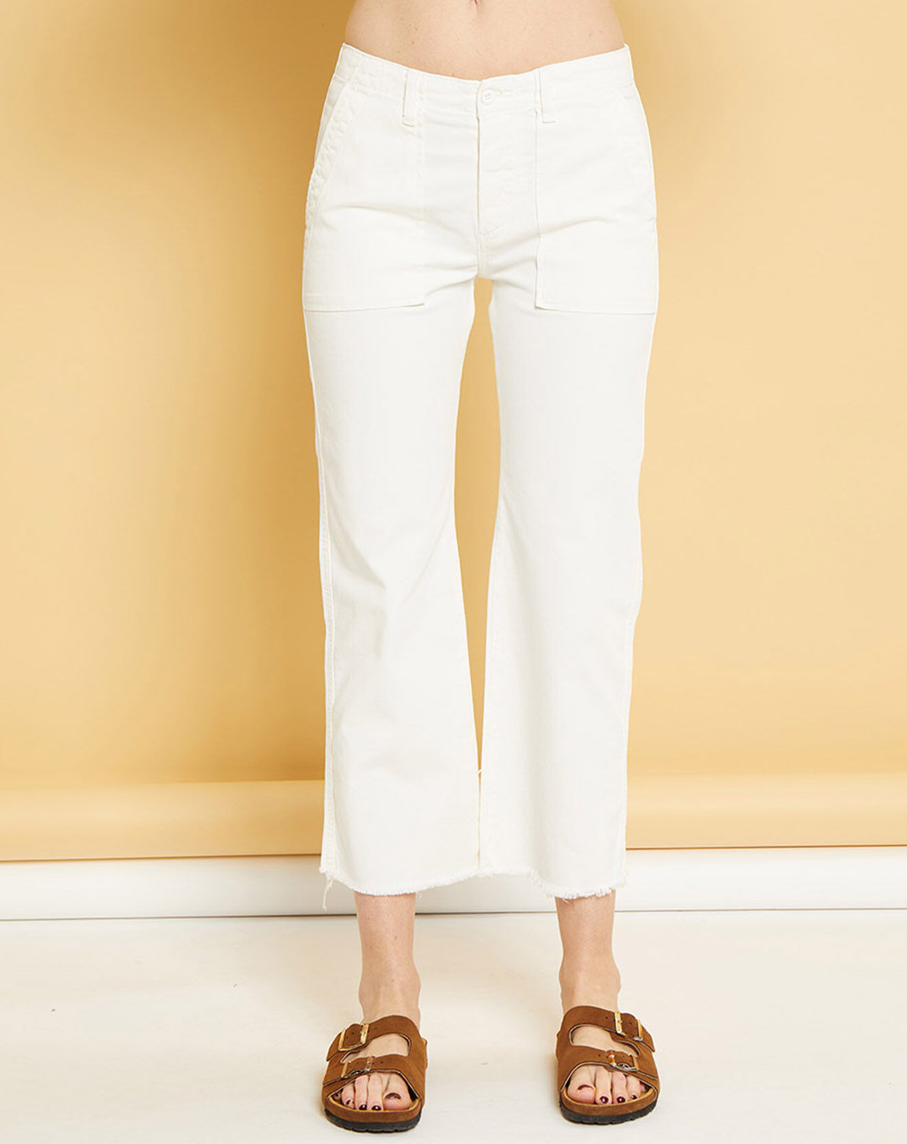 Acquaverde Pantalon cargo en Gabardine Stretch Yale écru