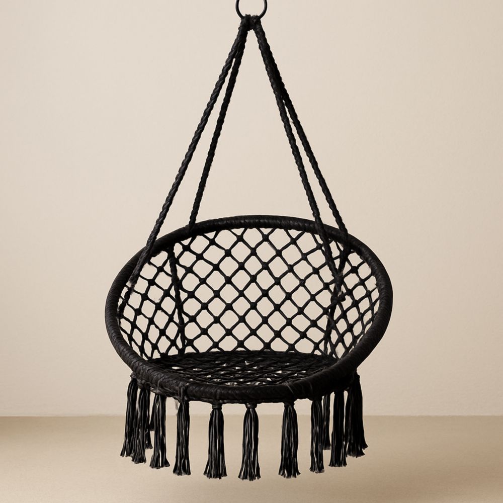 Hängesessel rund Schwarz Netz Struktur Baumwolle Durchmesser 80cm