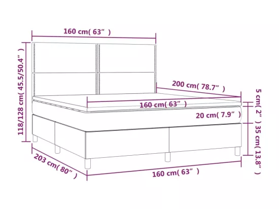 Sommier tapissier avec matelas et LED Rose 160x200 cm Velours
