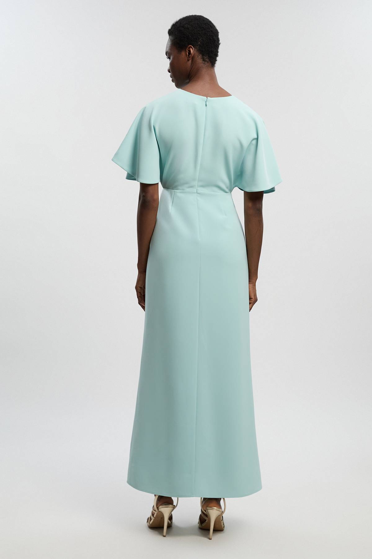 KarenMillen Robe Longue Petite Taille À Manches Cascade Coupe Ajustée Fluide