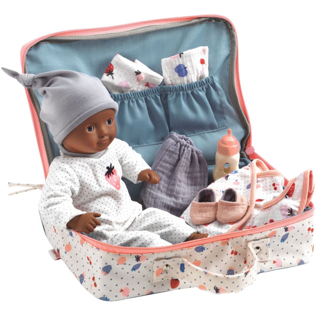 Djeco babypop pomea kofferset - cerise - 32 cm
