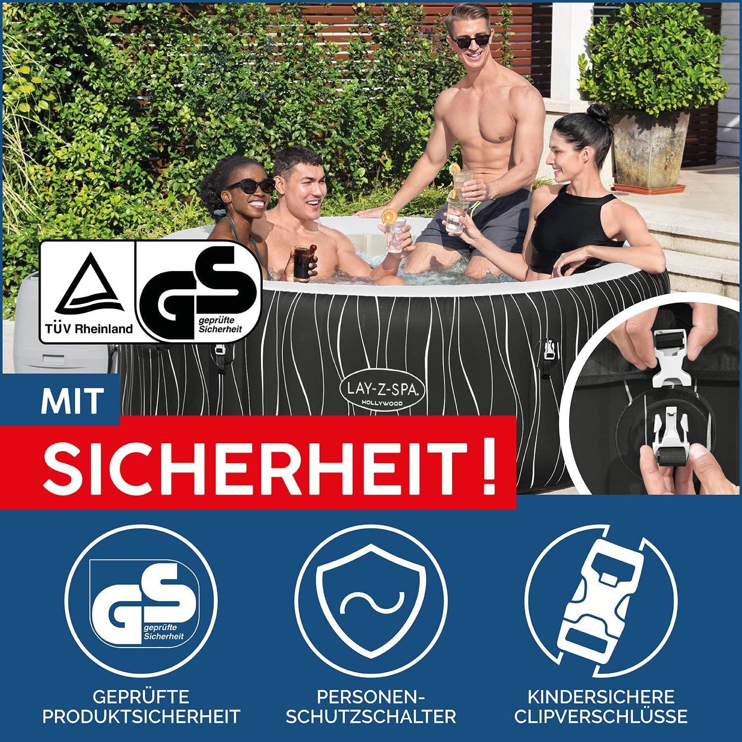Bestway® Lay-Z-SPA® LED-Whirlpool Hollywood AirJet™ für 6 Personen Ø 196 x 66 cm, LED-Design