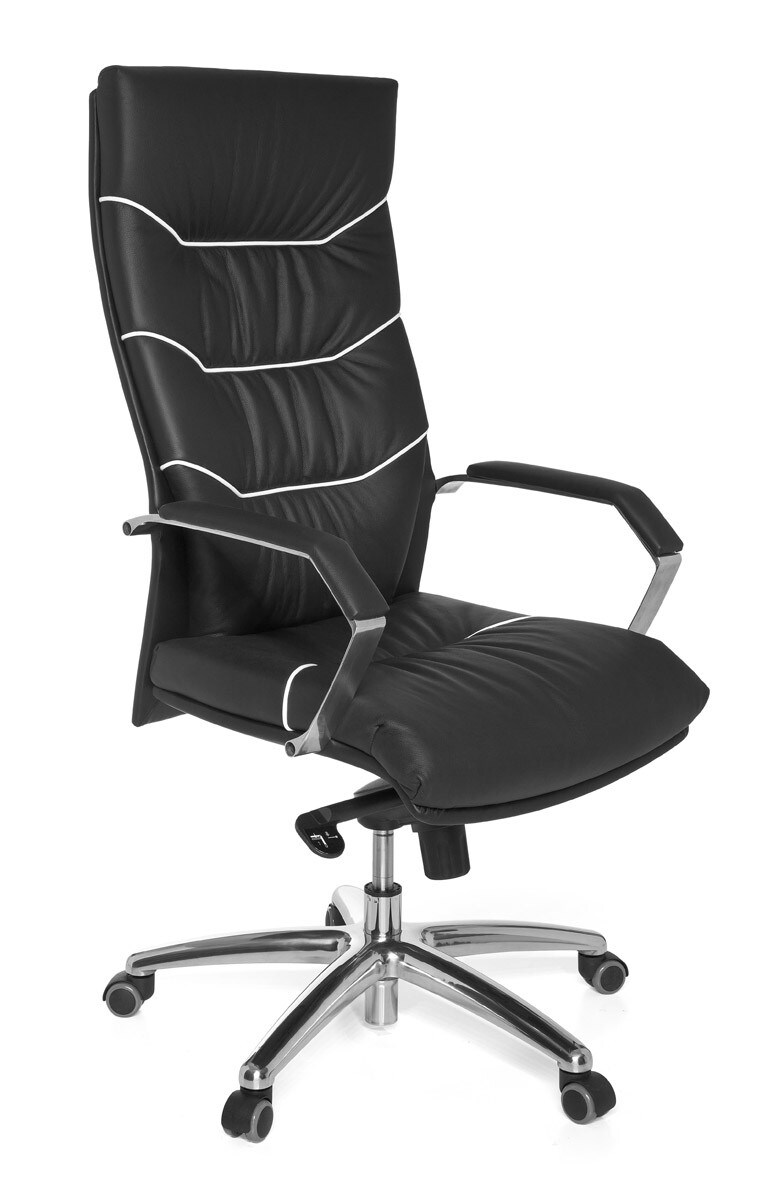 KADIMA DESIGN XXL Chefsessel Kanzas: Echtleder, Soft-Air Formpolster, verchromte Armlehnen, Aluminium-Fußkreuz, 5-Punkt Mechanik.