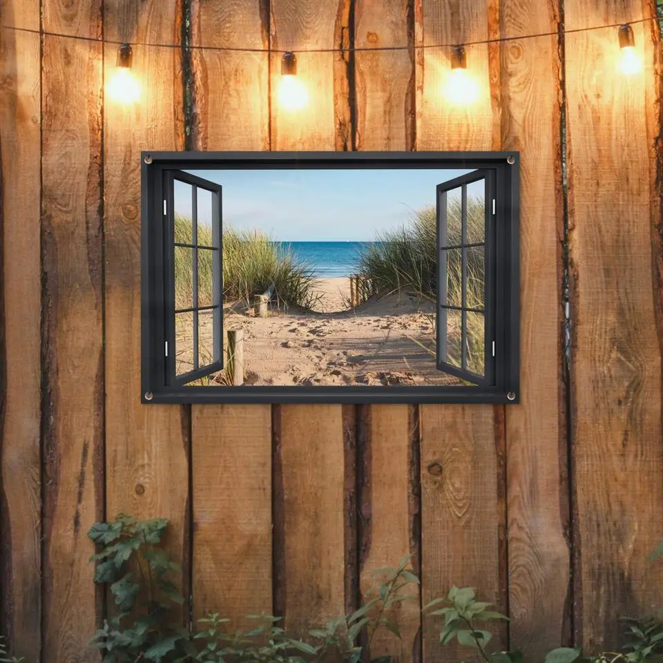 MuchoWow Tuinposter 90x60cm Doorkijk Strand Zee Zand Water