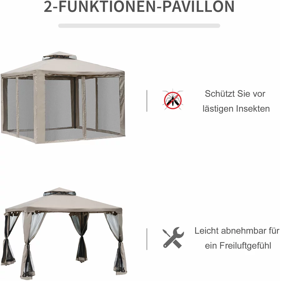 Outsunny Gartenpavillon mit Moskitonetz beige