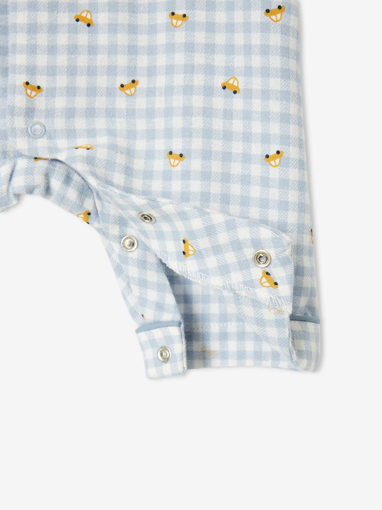 Pijama de flanela para bebê, xadrez branco claro.