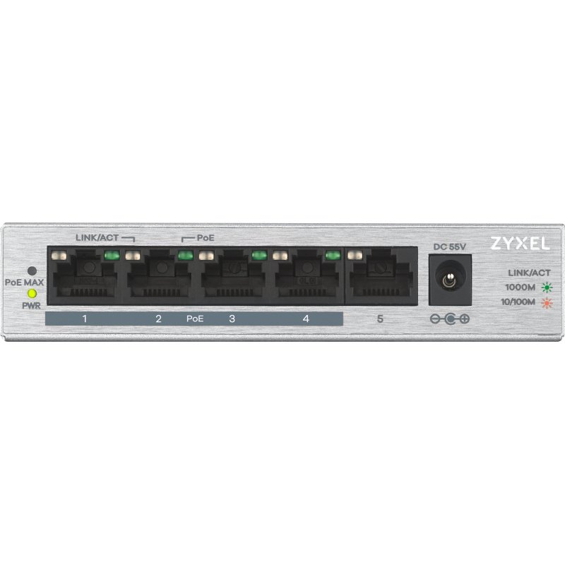Zyxel GS1005HP Non-géré Gigabit Ethernet (10/100/1000) Connexion Ethernet, supportant l'alimentation via ce port (PoE) Argent