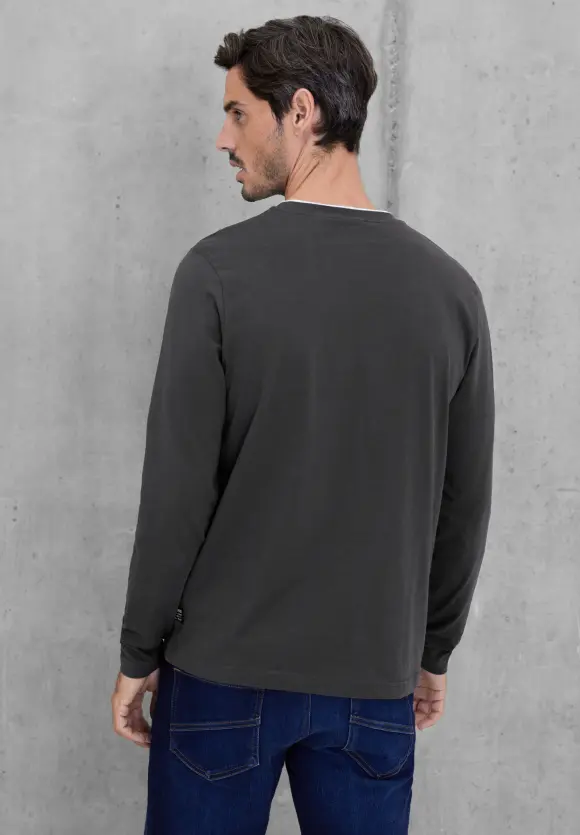 Henleyshirt mit Brustprint - storm grey