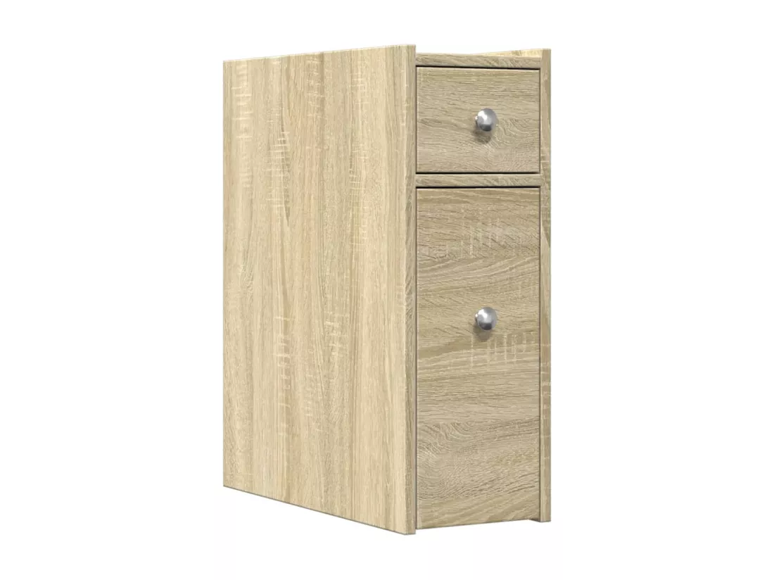 Armoire de salle de bain étroite avec roulettes chêne sonoma