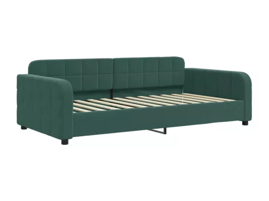 Lit de jour avec gigogne et tiroirs vert foncé 90x200cm velours