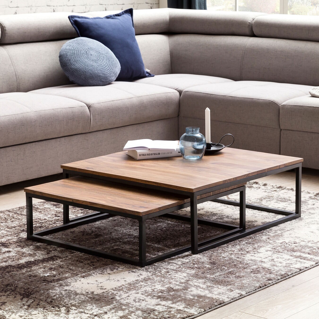 Couchtisch 2er Set Schwarz/ Sheesham massiv