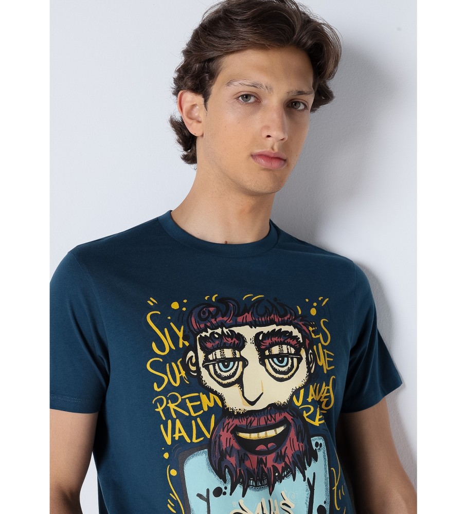 Camiseta de manga curta com estampa Six Valves Graphic, azul marinho.