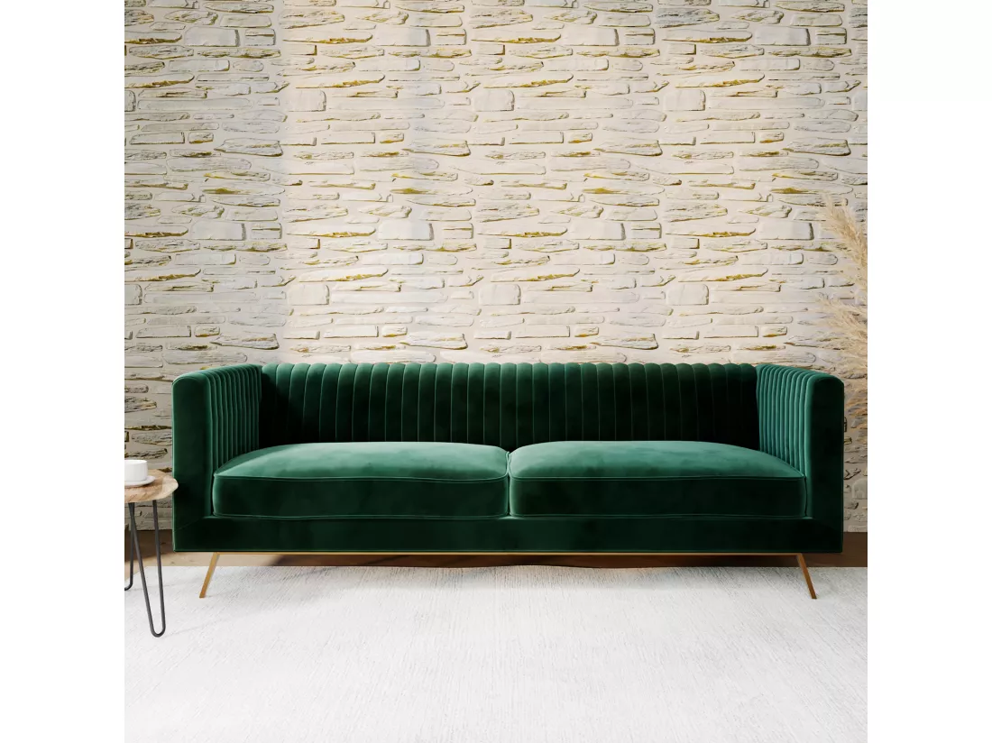 Canapé 3 places en velours vert foncé - Gatsby
