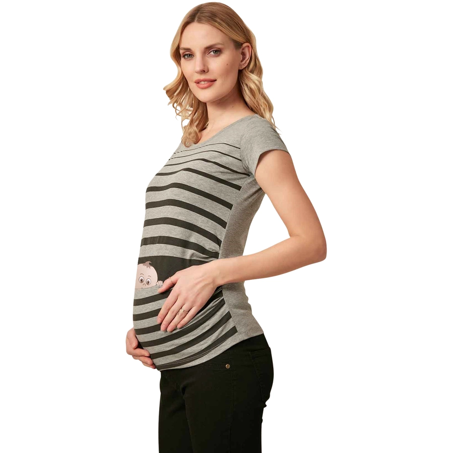 M.M.C. Umstandsshirt Baby Flucht mit Motiv Grau
