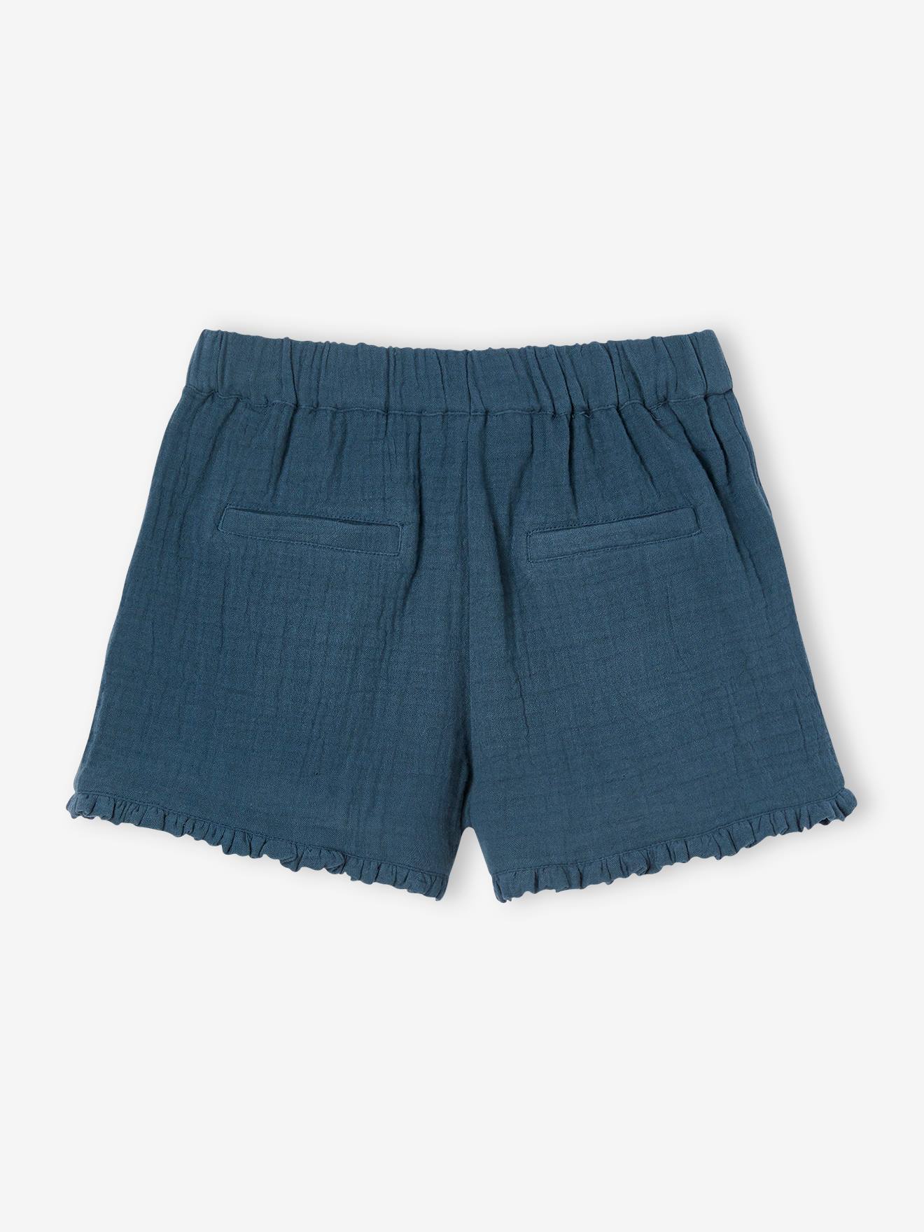 Shorts de chiffon de algodão com babados para meninas, cor tinta.