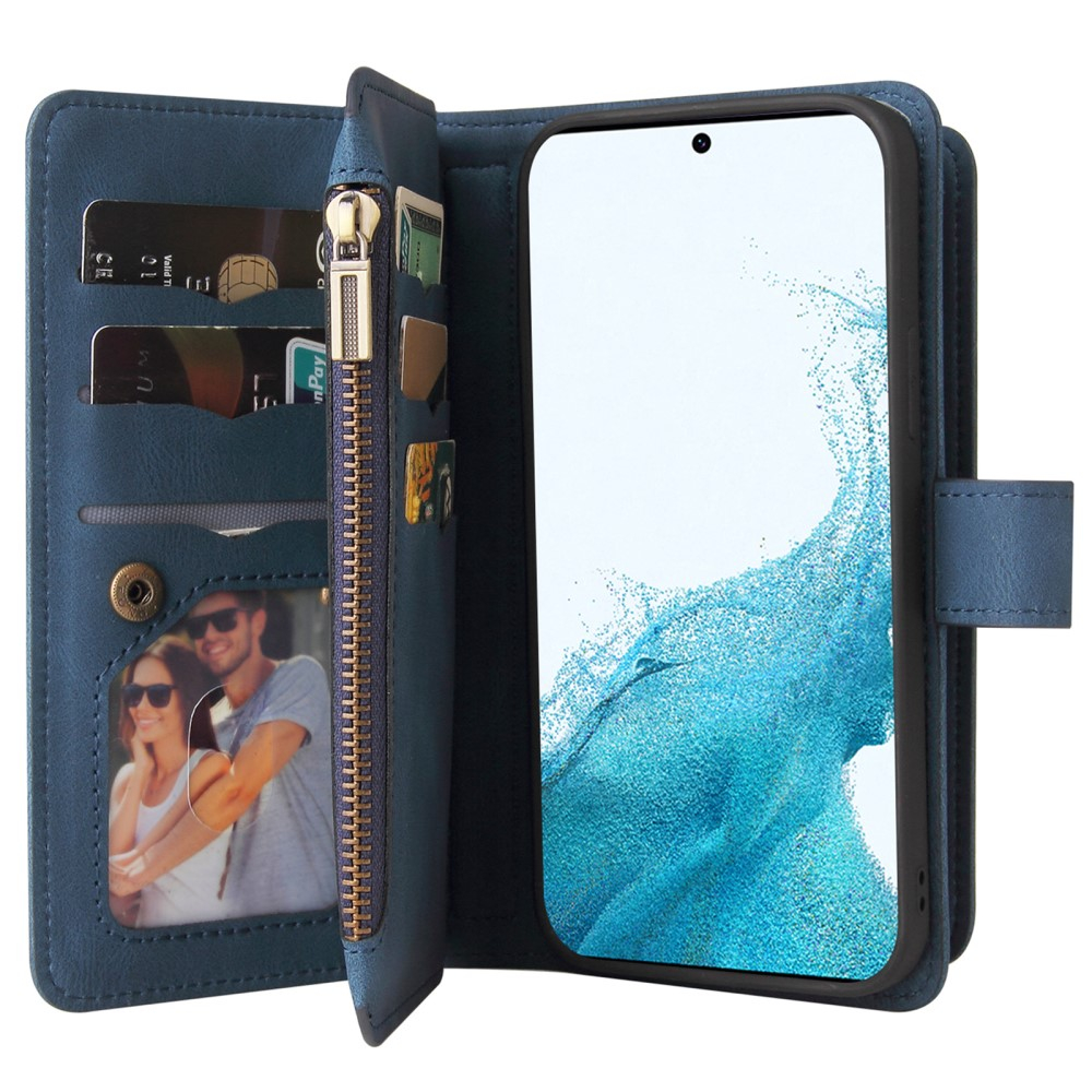 Samsung Galaxy S23 5G Leder Wallet Etui Tasche mit 15 Kartenfächern   Münzfach - Dunkelblau