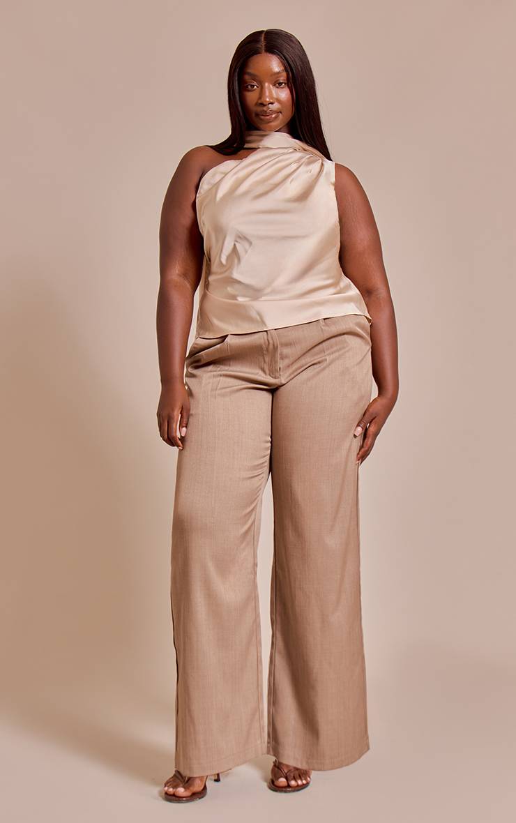 Beige Haut Grande Taille En Satin À Détail Foulard Asymétrique