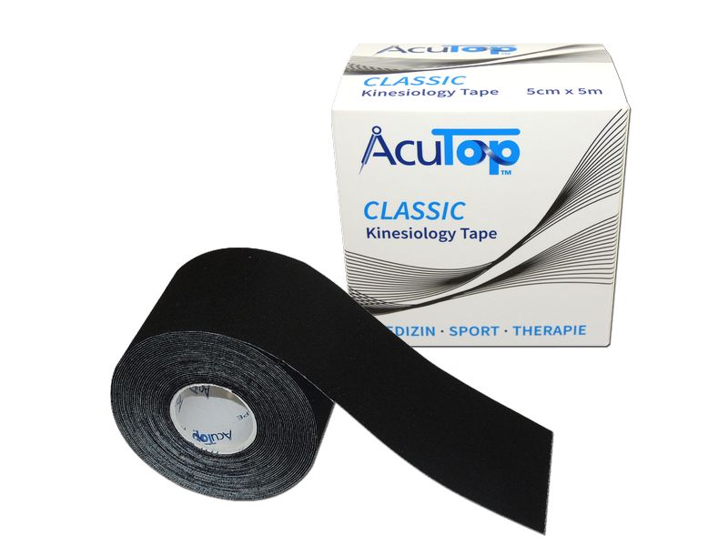 AcuTop Classic Kinesiology Tape 5 cm x 5 m, Schwarz Kinesiotape aus Baumwolle ohne Latex