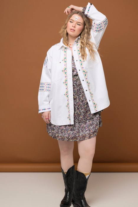 Jeansjacke, oversized, Stickerei, Langarm