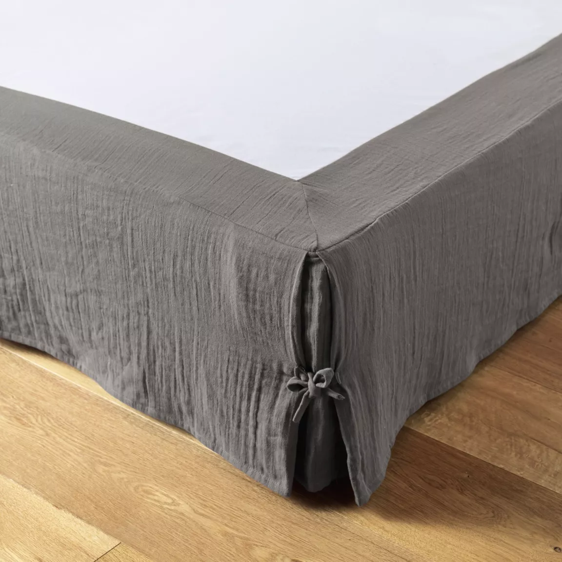 Cache-sommier Gaze de coton (140 x 190 cm) Gaïa Gris granit