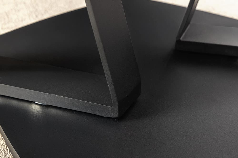 Design Couchtisch MOVEMENT rost Pentagon drehbar Travertin Keramik schwarz Metall