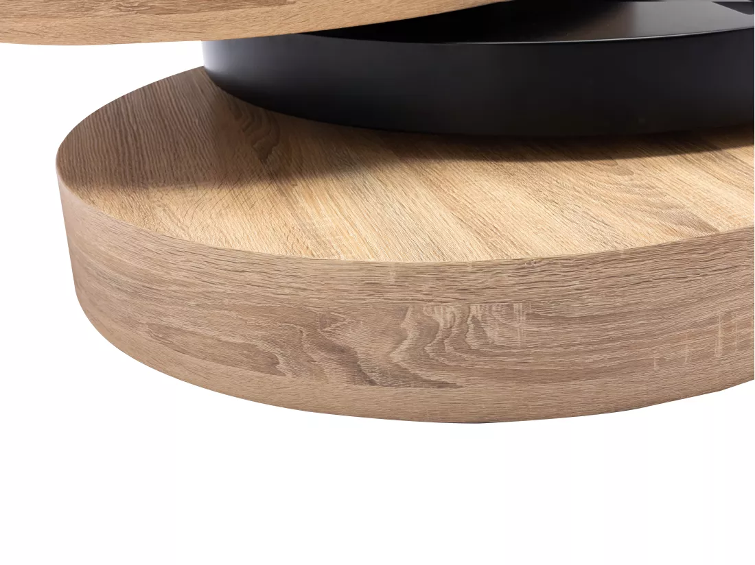 Table basse pivotante ronde avec 1 niche en MDF - Noir et naturel clair - JANITA
