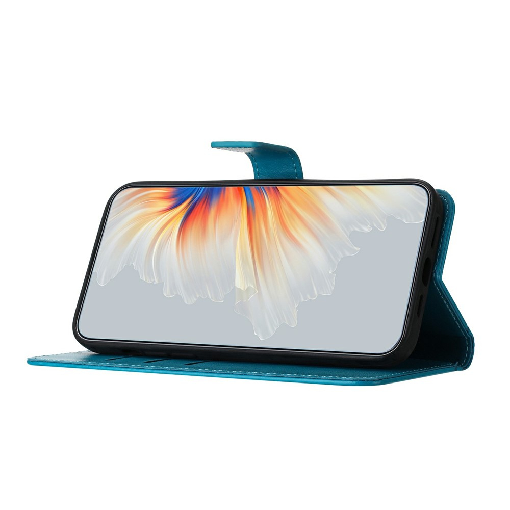 iPhone 17 Pro Max Leder Tasche Wallet - Mandala Flowers Imprint - Blau