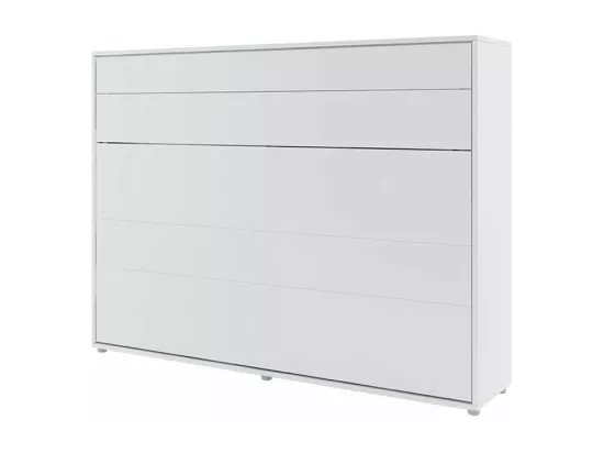 Lit escamotable horizontal avec étagères blanc mat Noby 140x200-Avec Led sans veilleuses