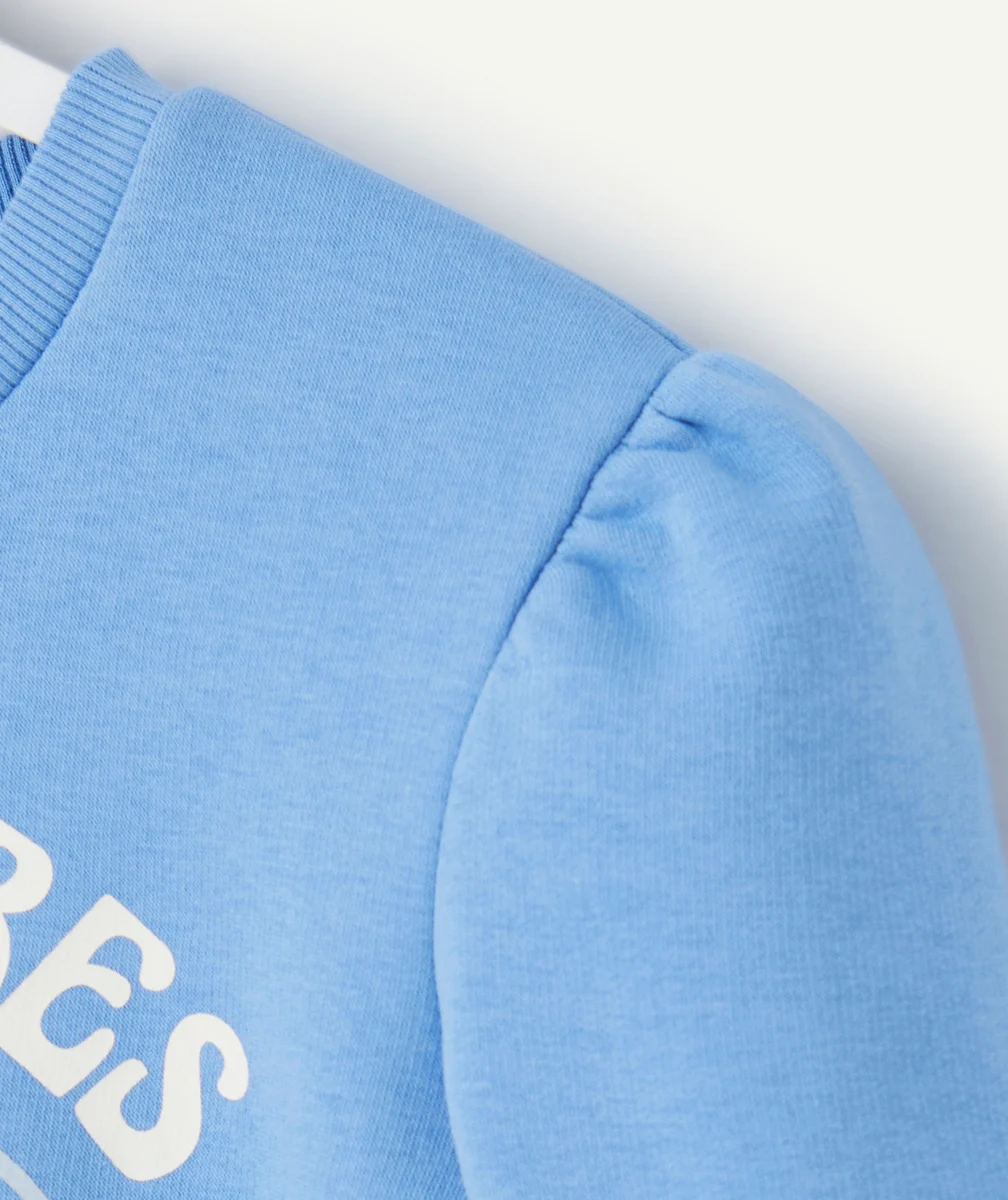 SWEAT FILLE EN FIBRES RECYCLÉES BLEU MOTIF THÈME GOOD VIBES