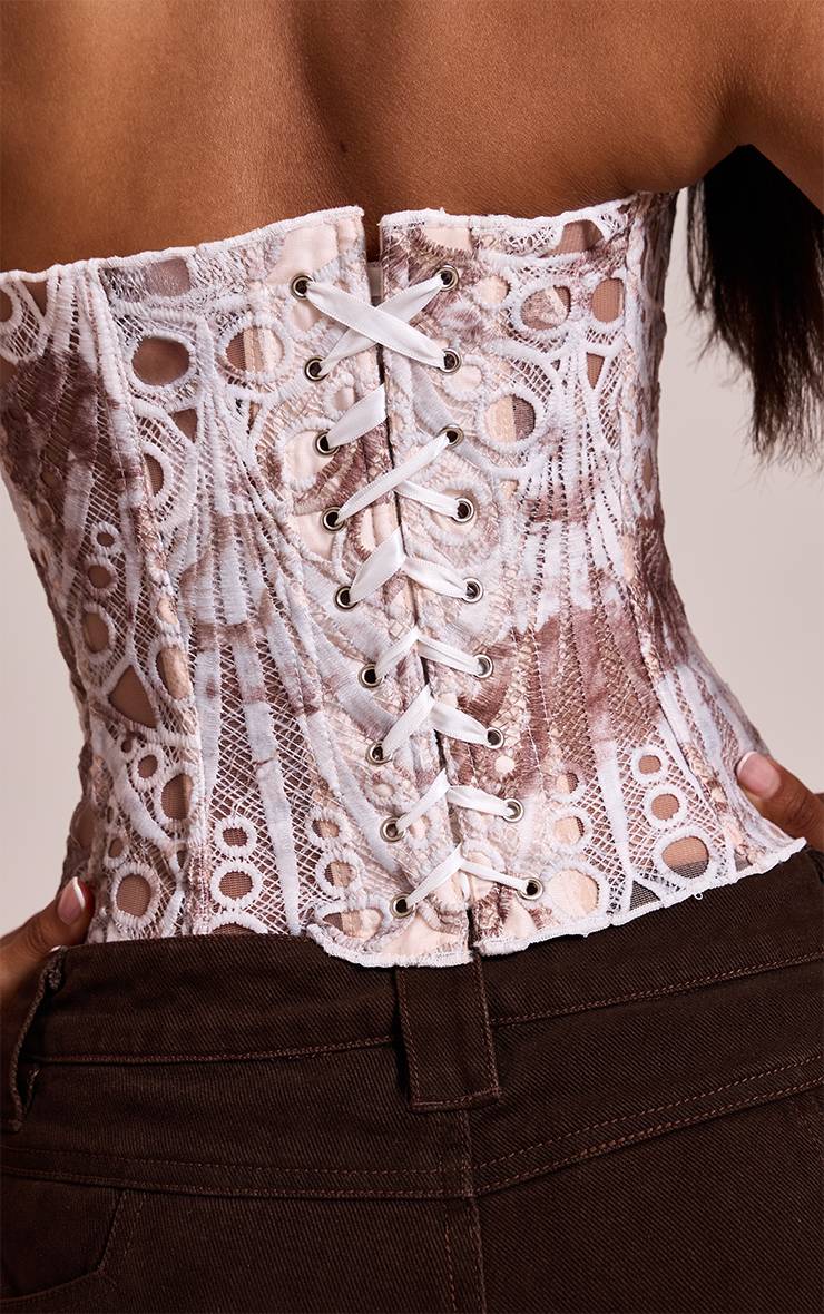 Chocolat Corset En Dentelle Florale Transparente Texturée Petite Taille