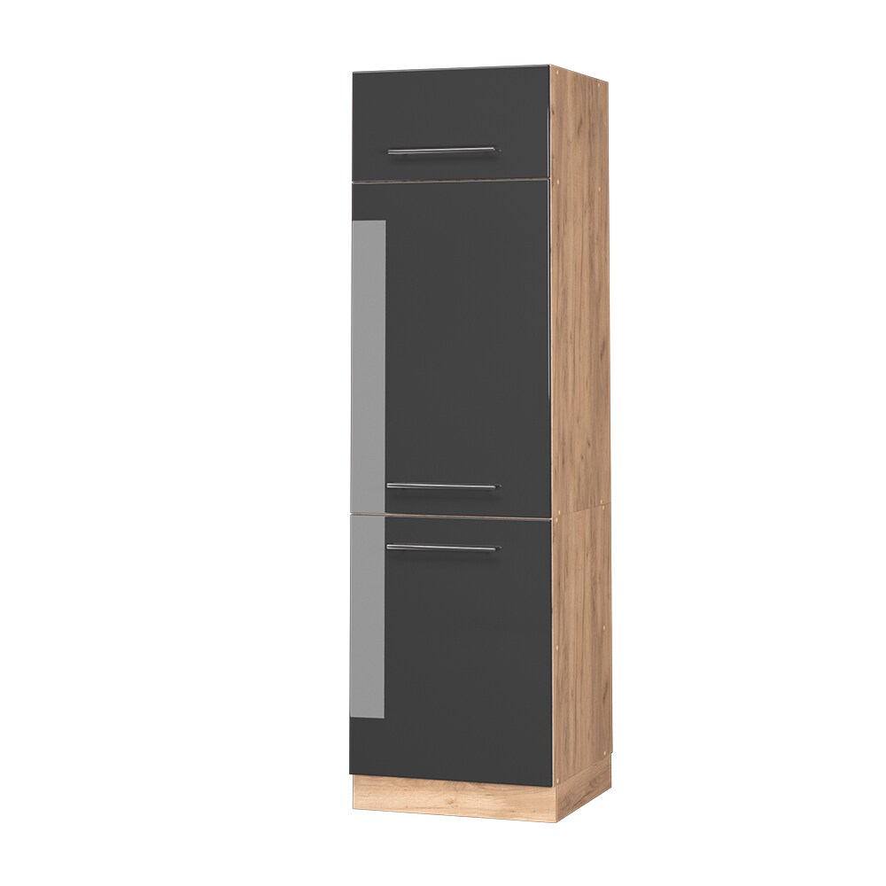 Vicco Kühlumbauschrank Küchenschrank Küchenmöbel Fame-Line Eiche Anthrazit modern 60 cm Küche Einbauküche Blende Drehtür Einlegeboden Kühlschrank Küchenzeile Hochglanz