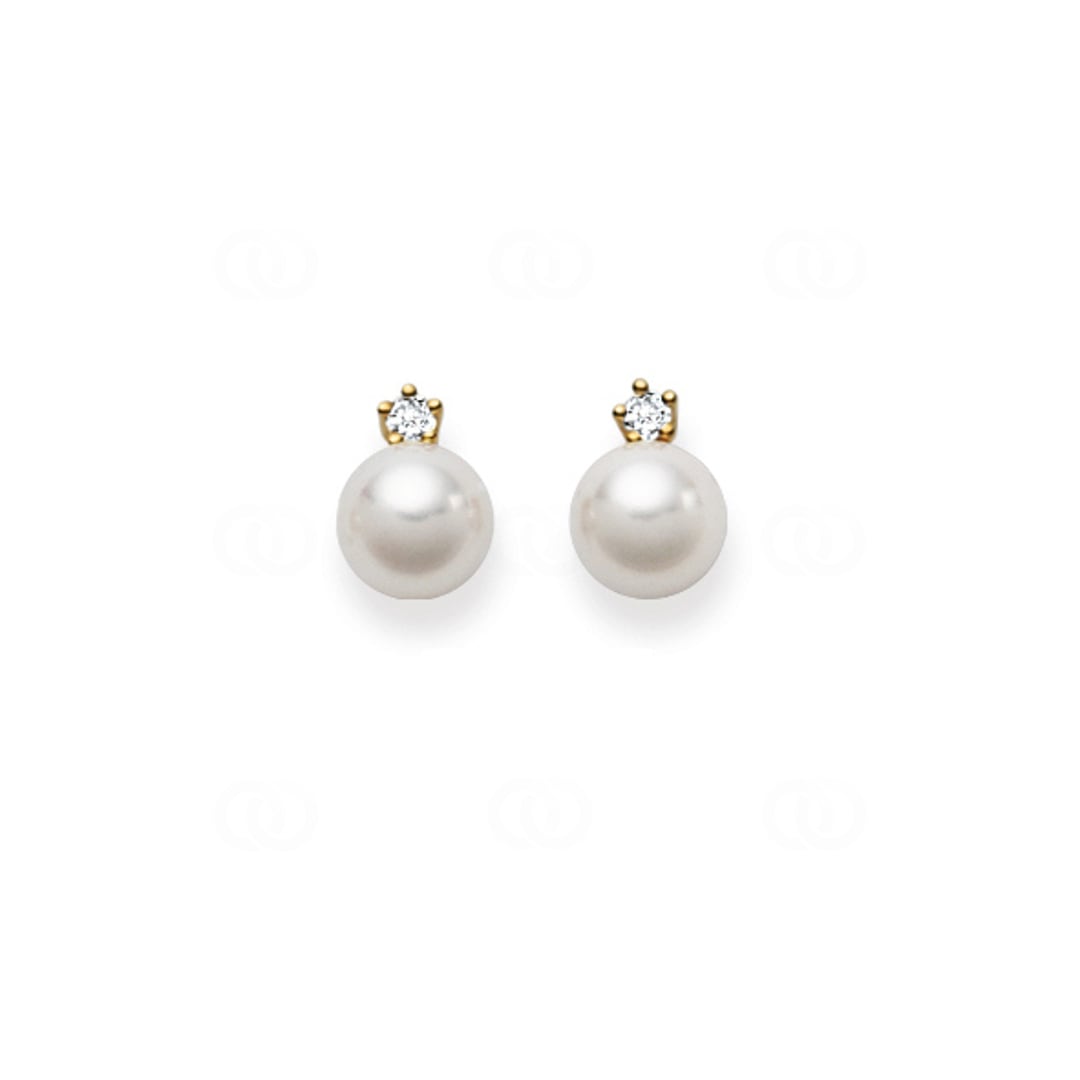 Ohrstecker 750/18 K Gelbgold mit Akoya-Kulturperle & Diamanten 0.10ct W/Si