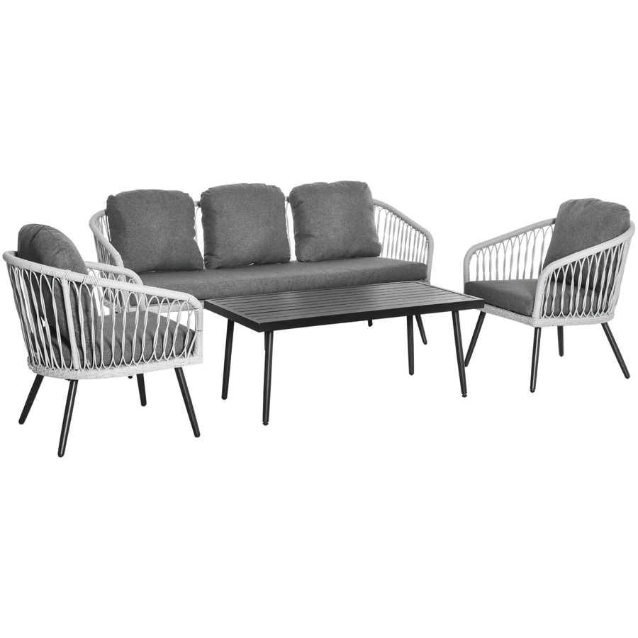 Outsunny Gartenmöbel-Set mit Kissen grau