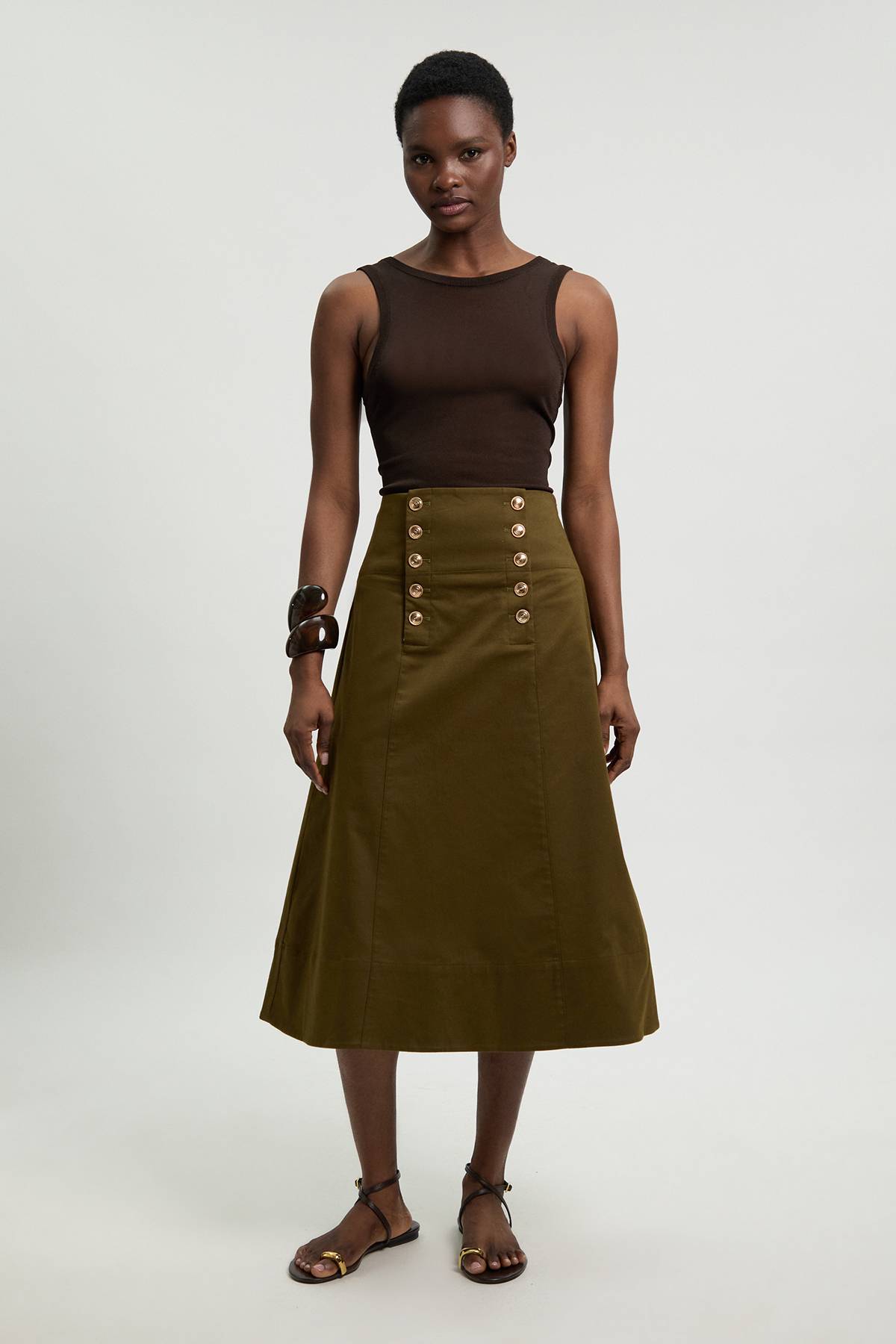 KarenMillen Jupe Midi Ajustée En Coton Avec Détail De Boutons
