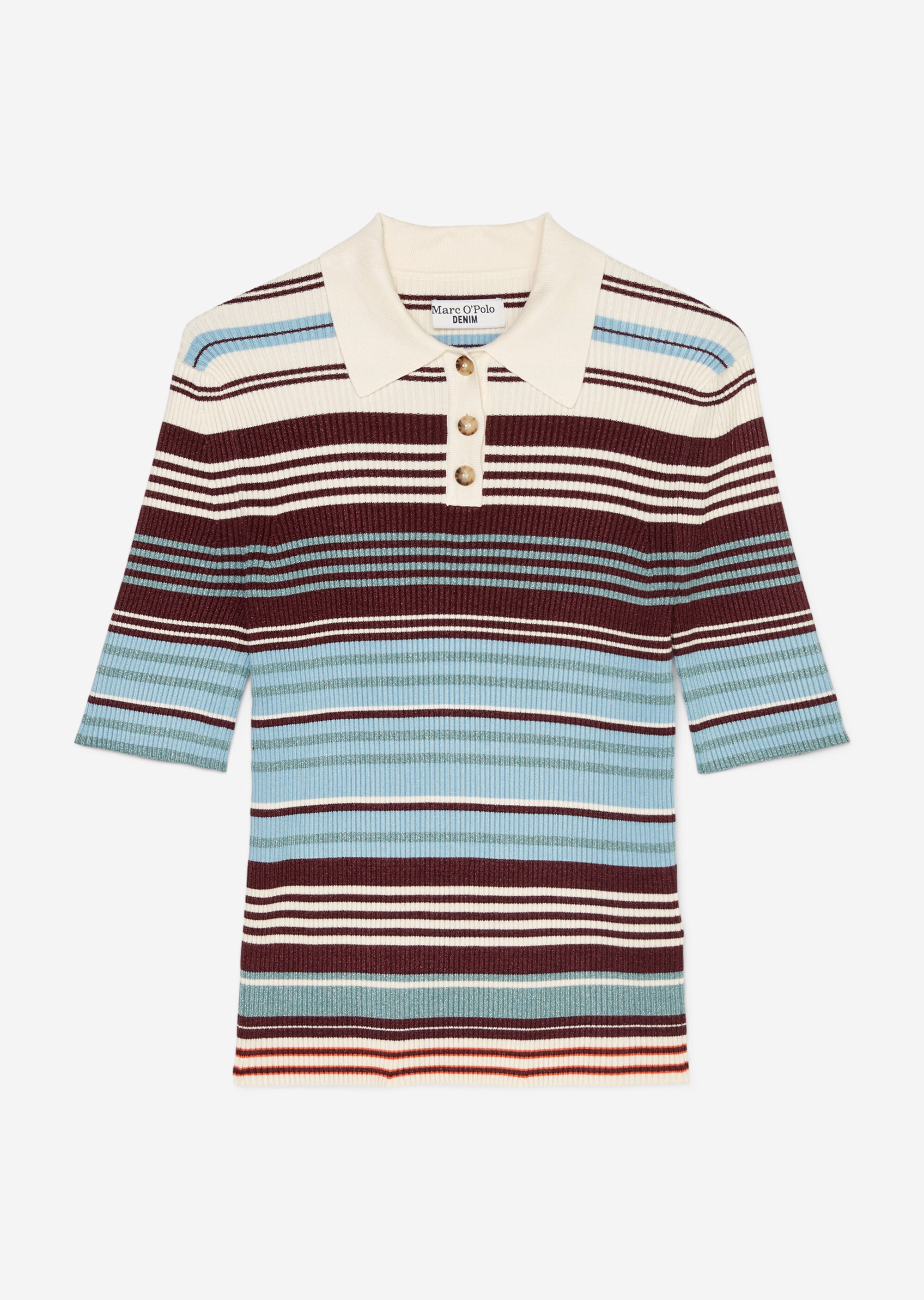 Rippstrick-Poloshirt fittedmit glitzerndem Lamé-Garn