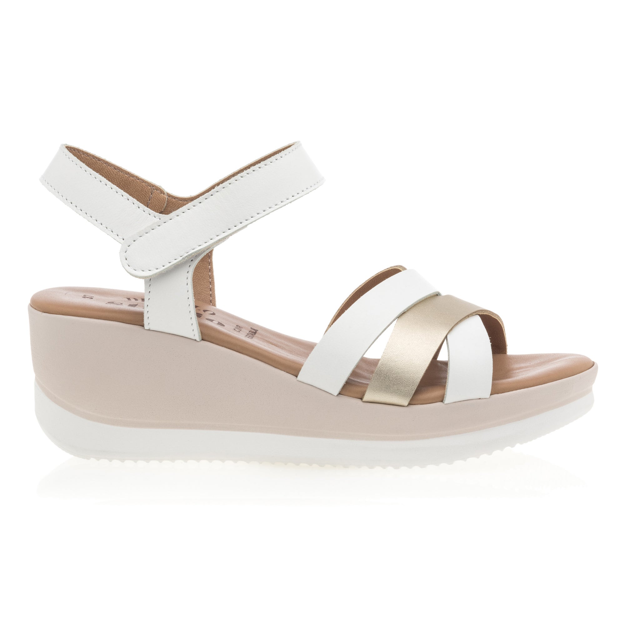Sandales à talon compensé Femme en cuir blanc