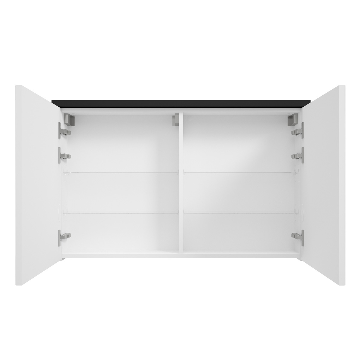 Fontana Rovigo badmeubel 100cm zwart mat met witte wastafel zonder kraangat en spiegelkast zonder verlichting