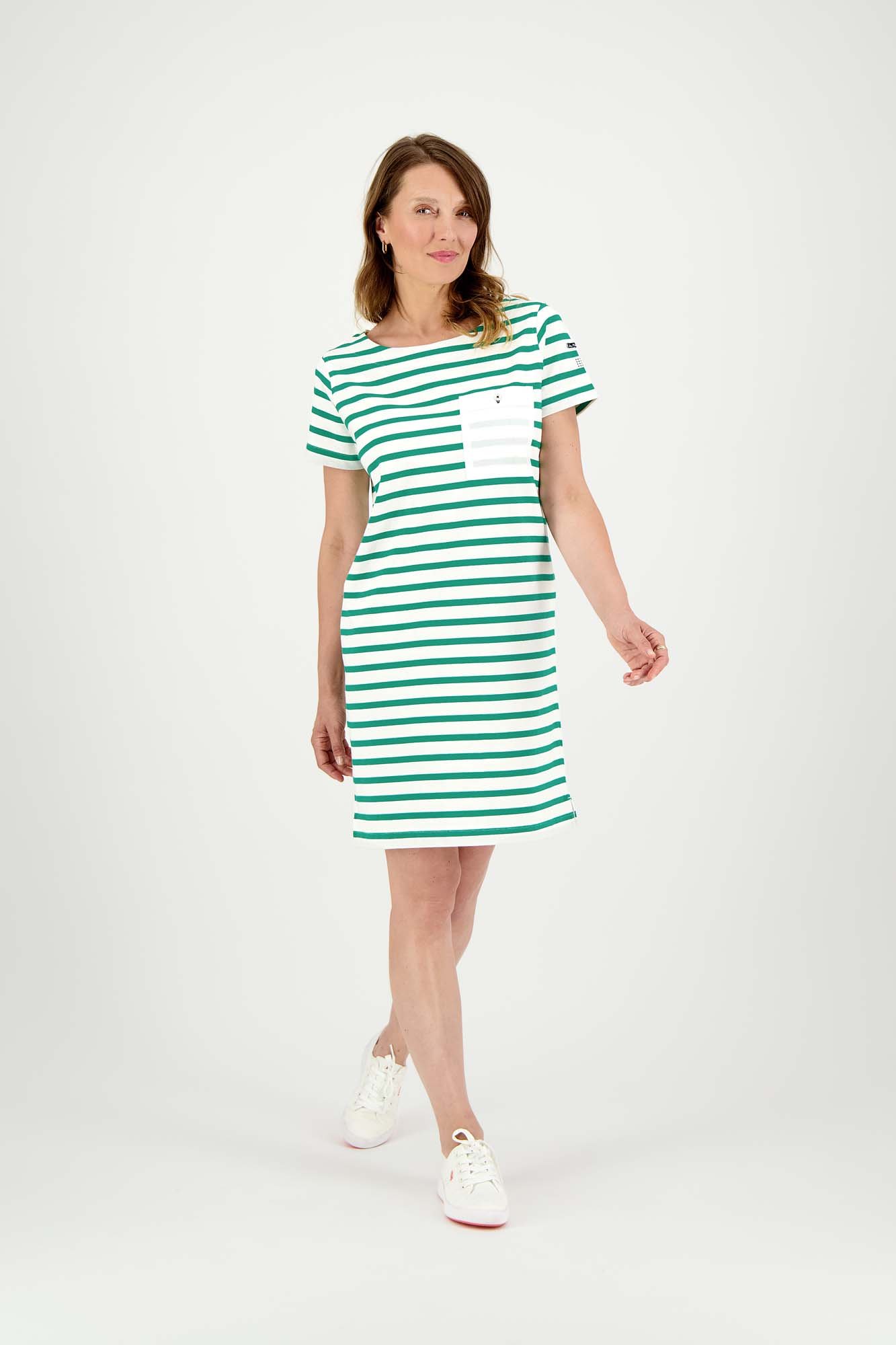 Robe Femme Coton Marinière Blanc et Vert