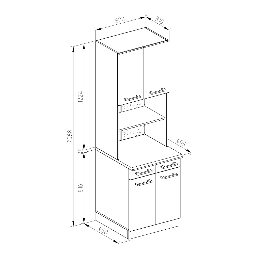 Vicco Buffetküche Küchenzeile Küchenblock R-Line Weiß Hochglanz modern 60 cm Arbeitsplatte Küchenschränke Küchenmöbel